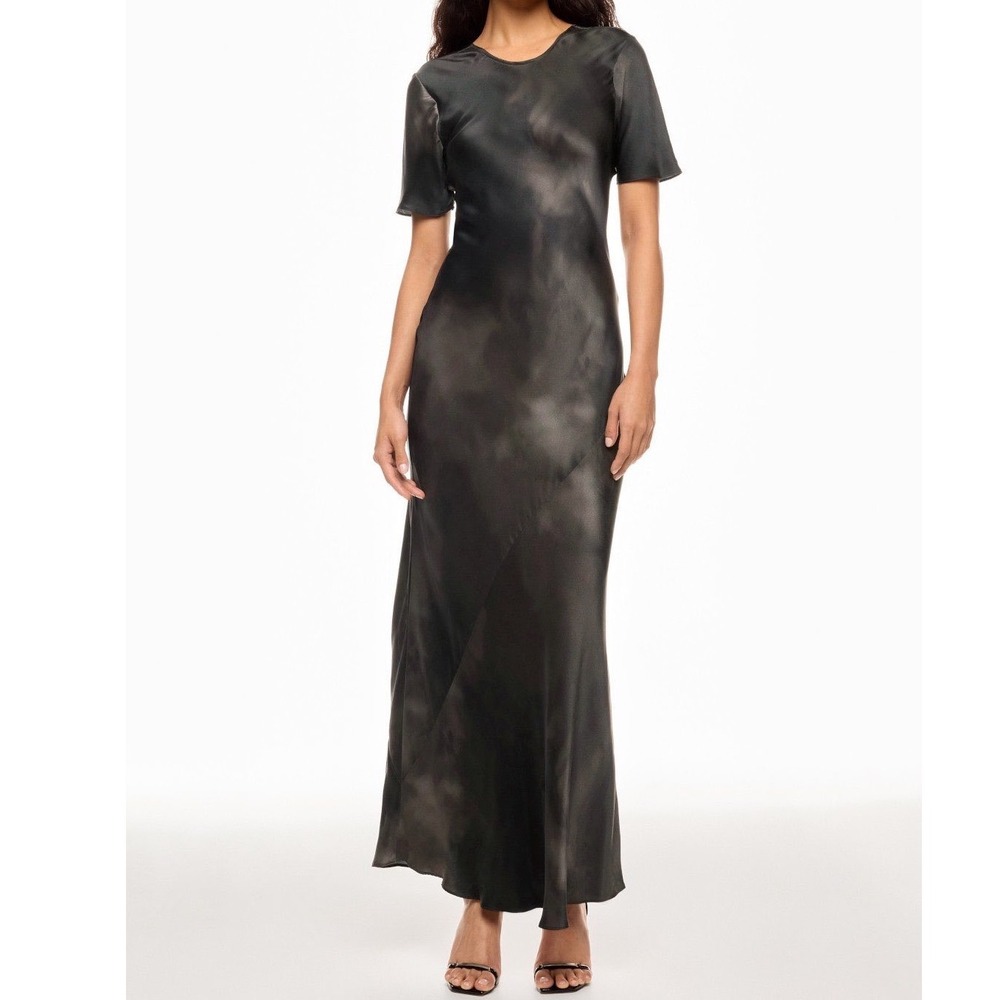 Silk Laundry Black Abstract Cloud Print Silk Bias Cut Maxi Dress c5